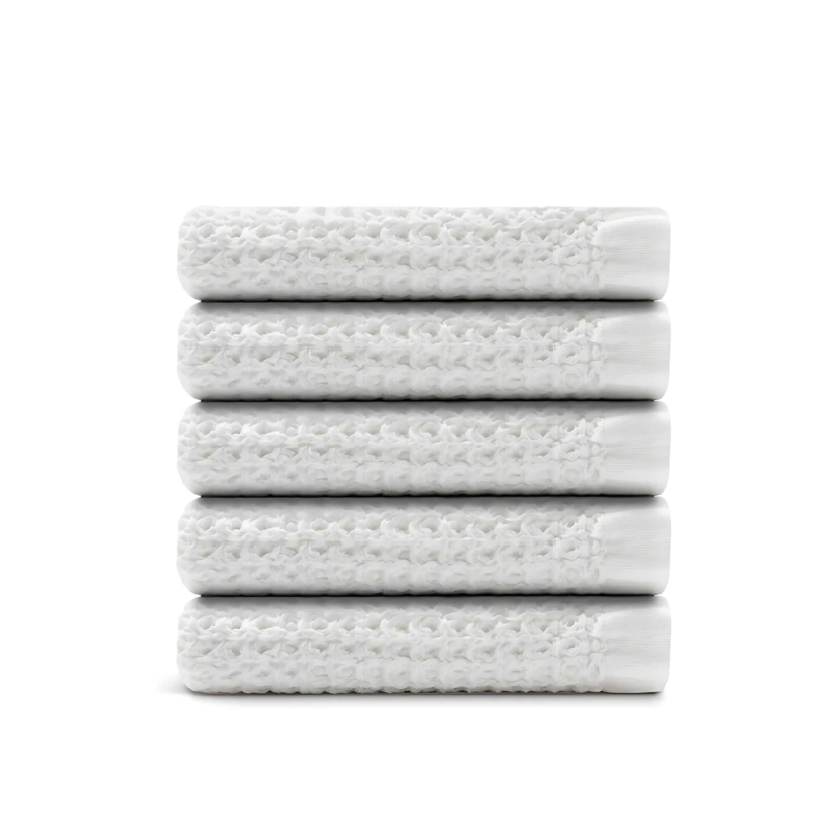 Egyptian Cotton Waffle Hand Towels - Pure White - 5 piece set