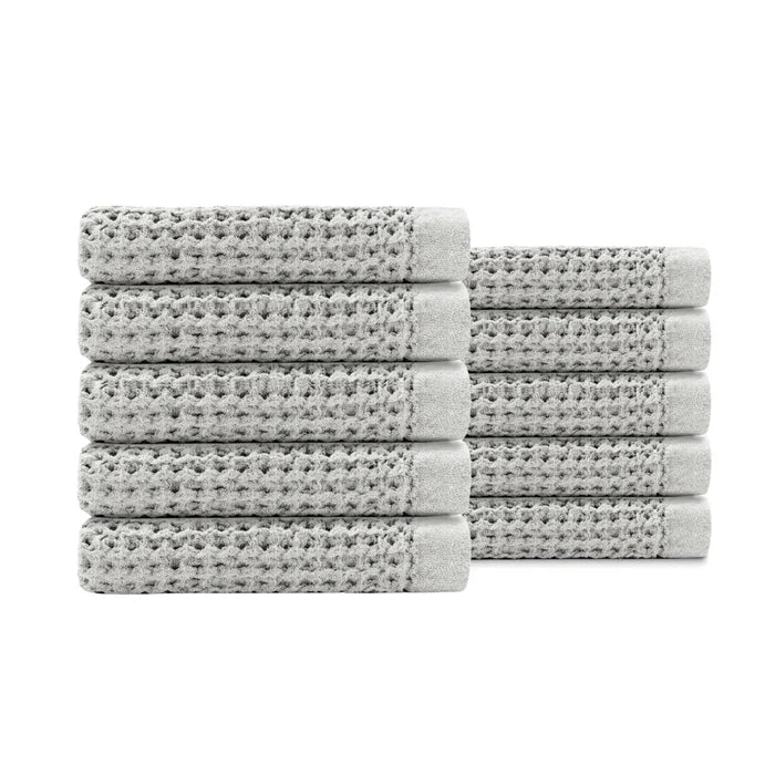 Egyptian Cotton Waffle Hand Towels - Soft Grey - 10 piece set