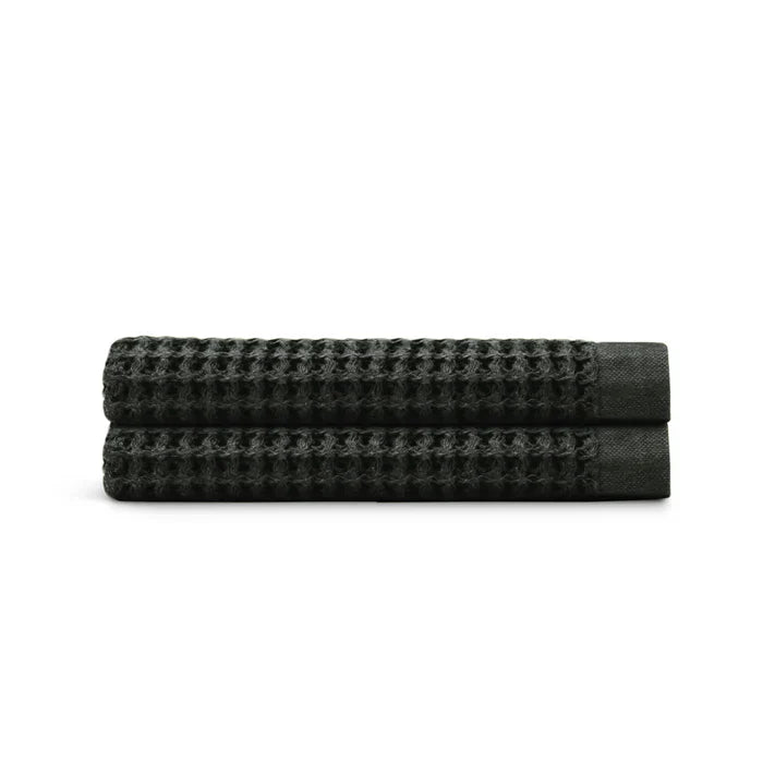 Egyptian Cotton Waffle Bath Towels - Black - 2 piece set