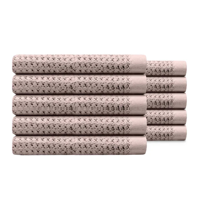 Egyptian Cotton Waffle Bath Towels - Rose Pink - 10 piece set