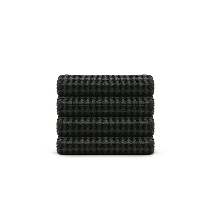 Egyptian Cotton Waffle Washcloth - Black - 4 piece set