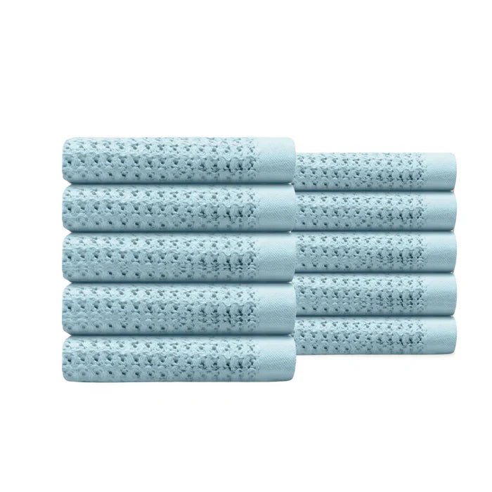 Egyptian Cotton Waffle Hand Towels - Light Blue - 10 piece set