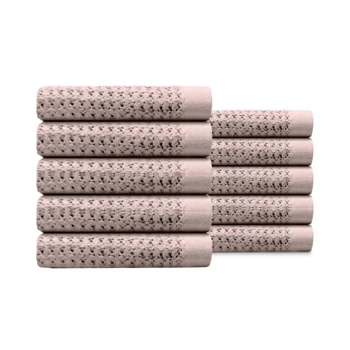 Egyptian Cotton Waffle Hand Towels - Rose Pink - 10 piece set