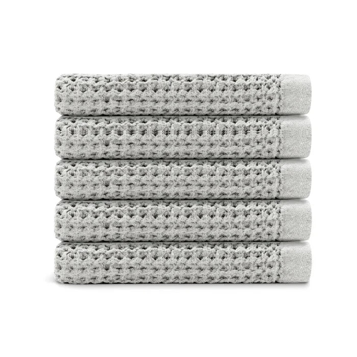Egyptian Cotton Waffle Bath Towels 5pcs - Soft Grey