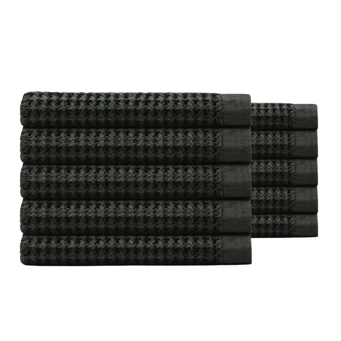 Egyptian Cotton Waffle Bath Towels - Black - 10 piece set