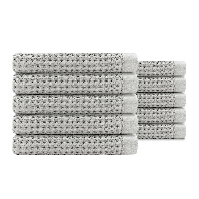 Egyptian Cotton Waffle Bath Towels - Soft Grey - 10 piece set