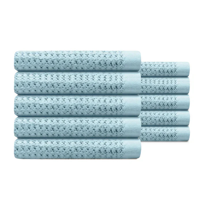 Egyptian Cotton Waffle Bath Towels - Light Blue - 10 piece set