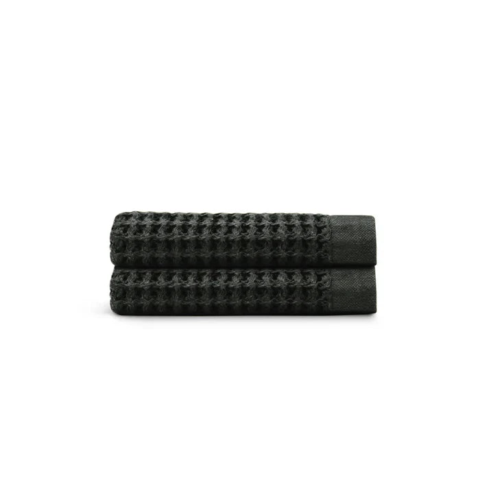 Egyptian Cotton Waffle Hand Towels - Black - 2 piece set